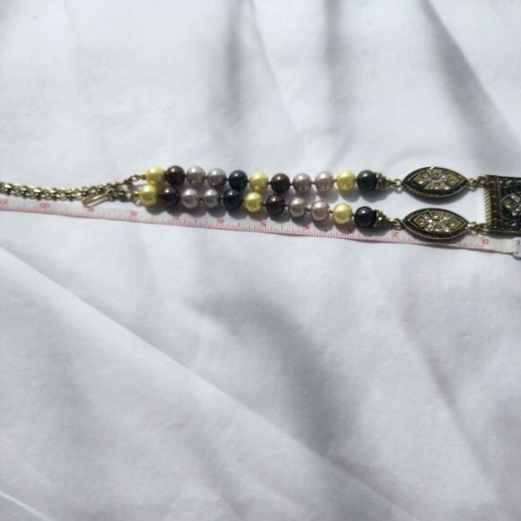 Designer Heidi Daus Statement Necklace CRYSTAL MULTI COLOR 12MM PEARL Tan Gold - Picture 11 of 12